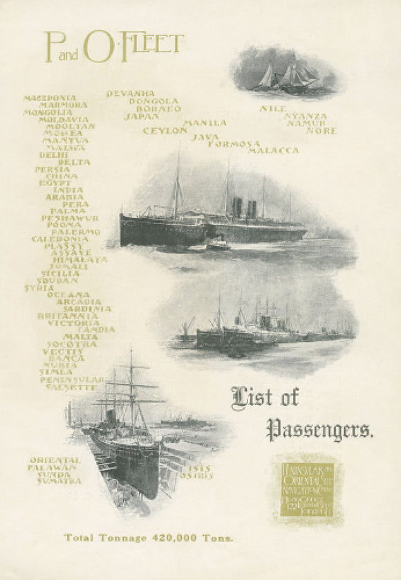 P&O Passenger list for EGYPT, 1908