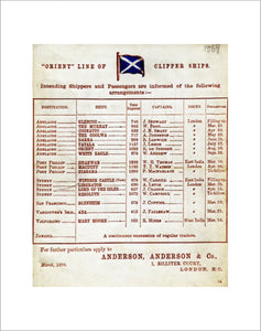 Orient Line card for passage to Adelaide
