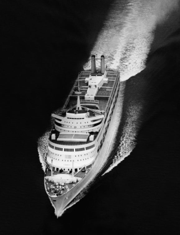 Aerial view of CANBERRA on sea trials