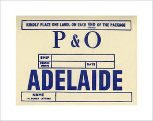 P&O baggage label for Adelaide