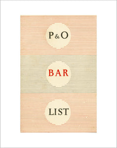 P&O Bar List from 1957